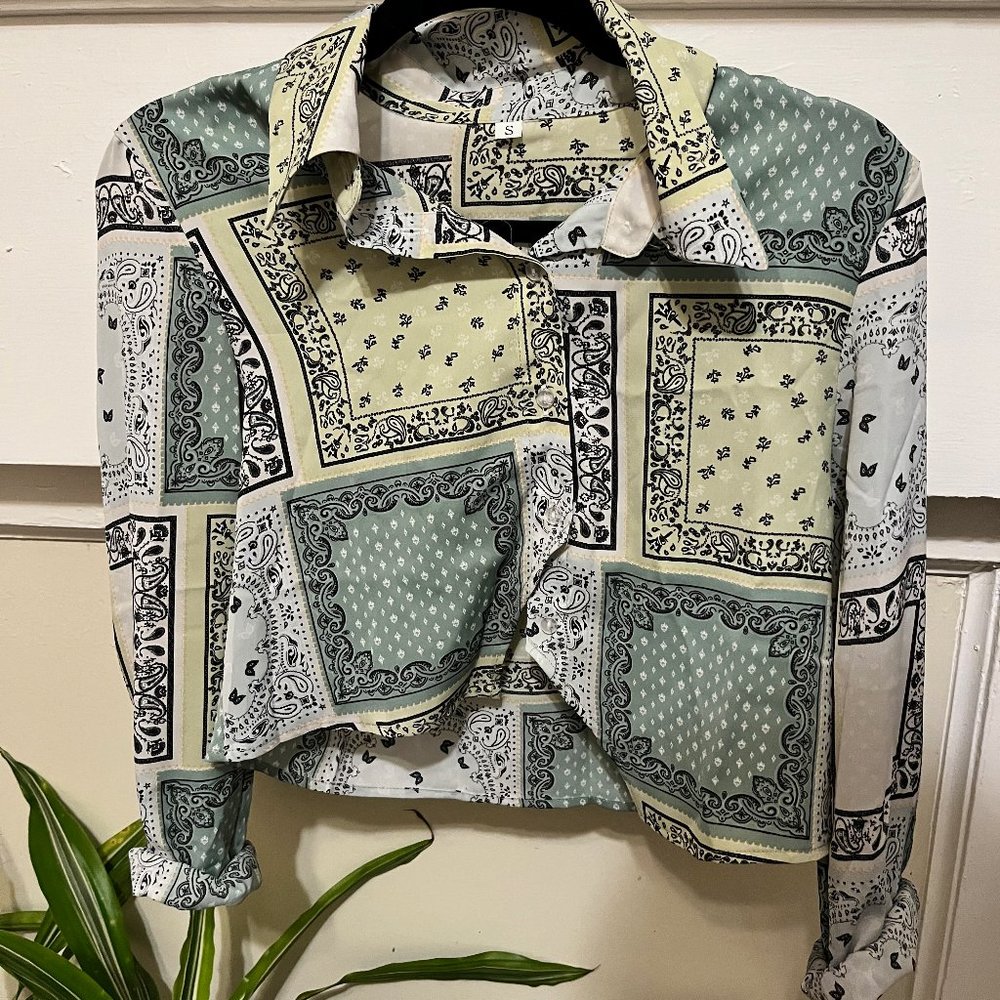 Satin Bandana Print Blouse